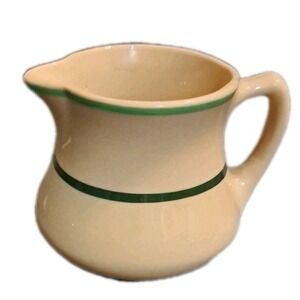Vtg Buffalo China Chicagoware Creamer Yellow With Green & Blue Stripe